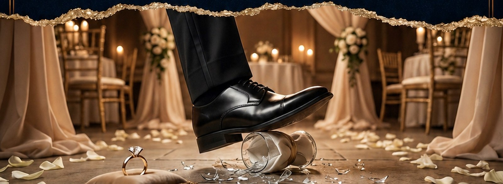 Chuppah moment with ring and broken glass